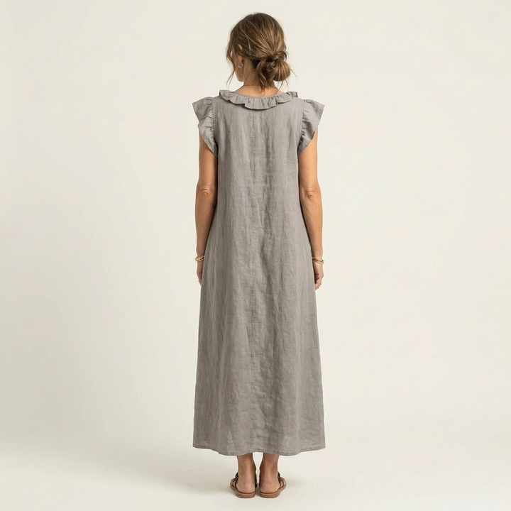 Josette | Robe Maxi en Lin à Volants et Col en V