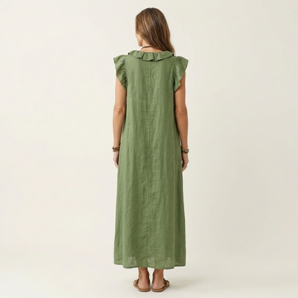 Josette | Robe Maxi en Lin à Volants et Col en V