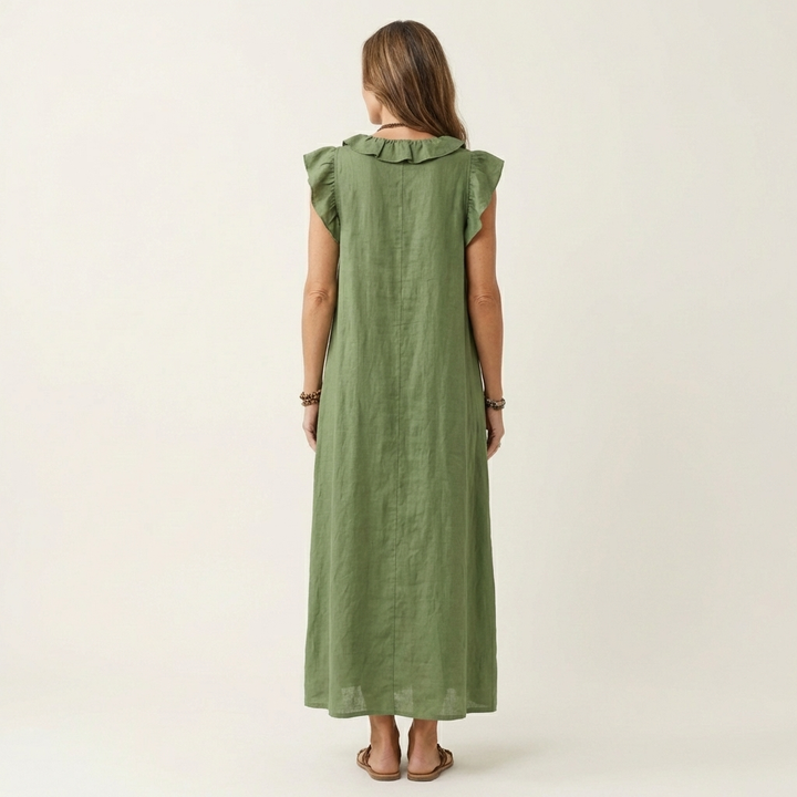 Josette | Robe Maxi en Lin à Volants et Col en V