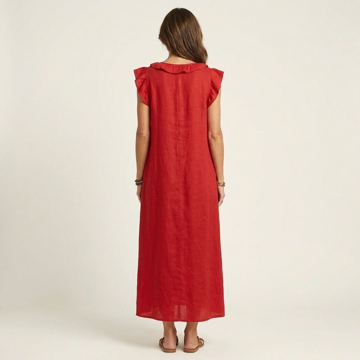 Josette | Robe Maxi en Lin à Volants et Col en V