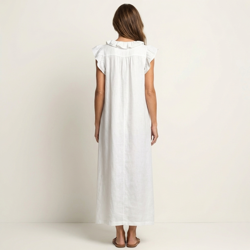 Josette | Robe Maxi en Lin à Volants et Col en V