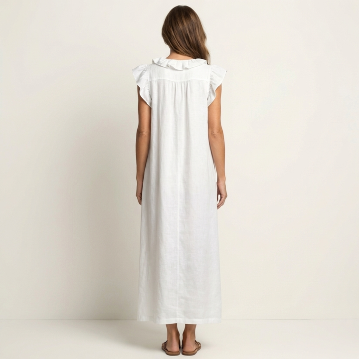Josette | Robe Maxi en Lin à Volants et Col en V