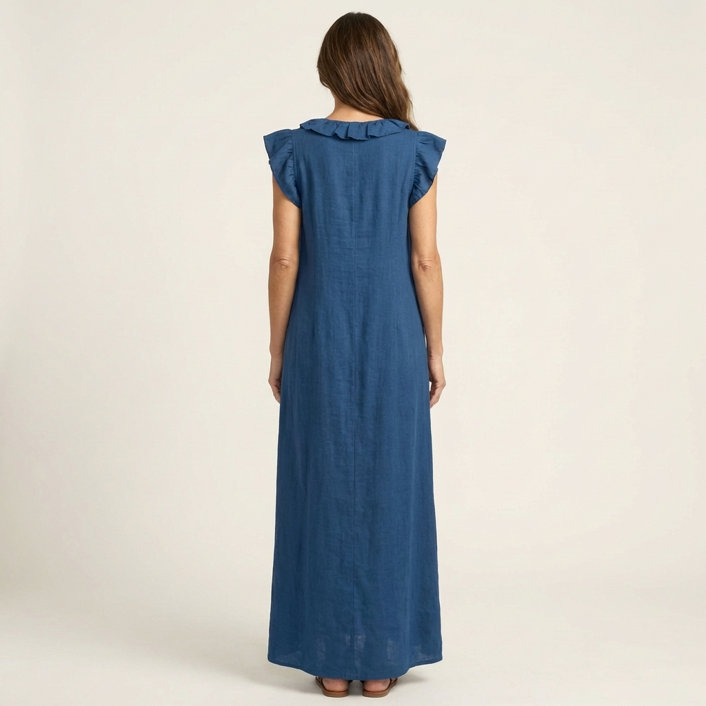 Josette | Robe Maxi en Lin à Volants et Col en V