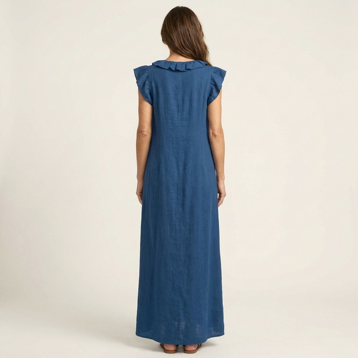 Josette | Robe Maxi en Lin à Volants et Col en V