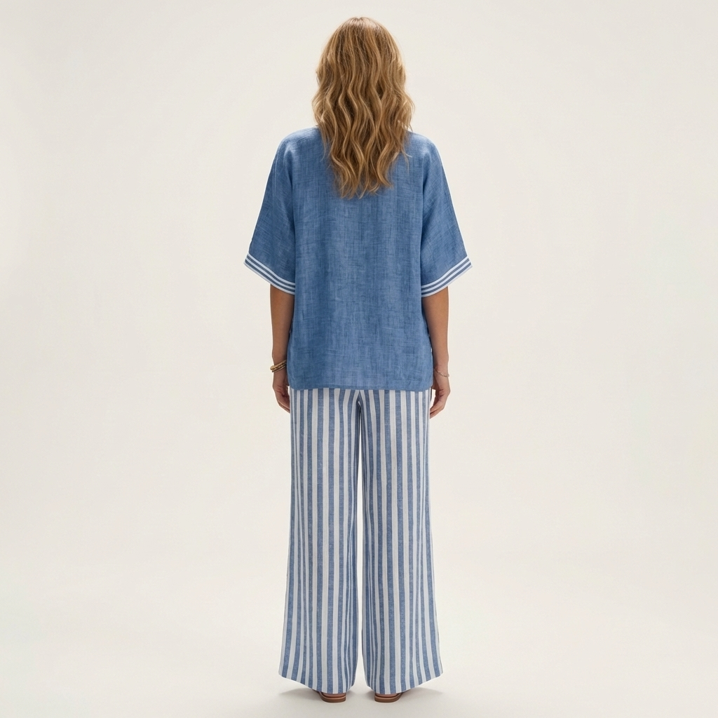 Juliana | Ensemble Haut Varsity Col en V & Pantalon Large Rayé