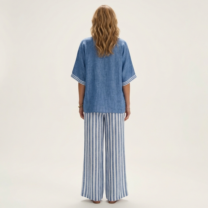 Juliana | Ensemble Haut Varsity Col en V & Pantalon Large Rayé