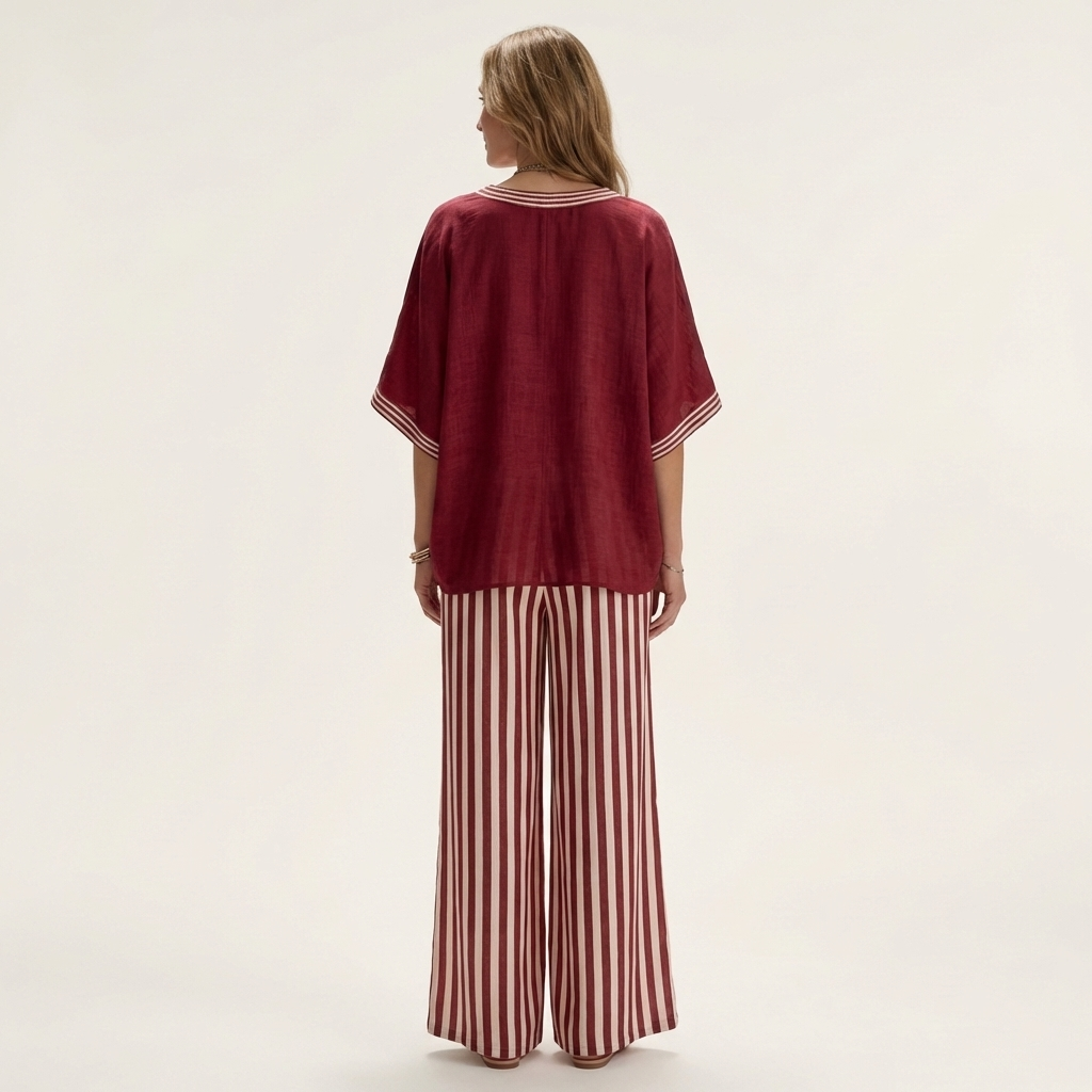 Juliana | Ensemble Haut Varsity Col en V & Pantalon Large Rayé