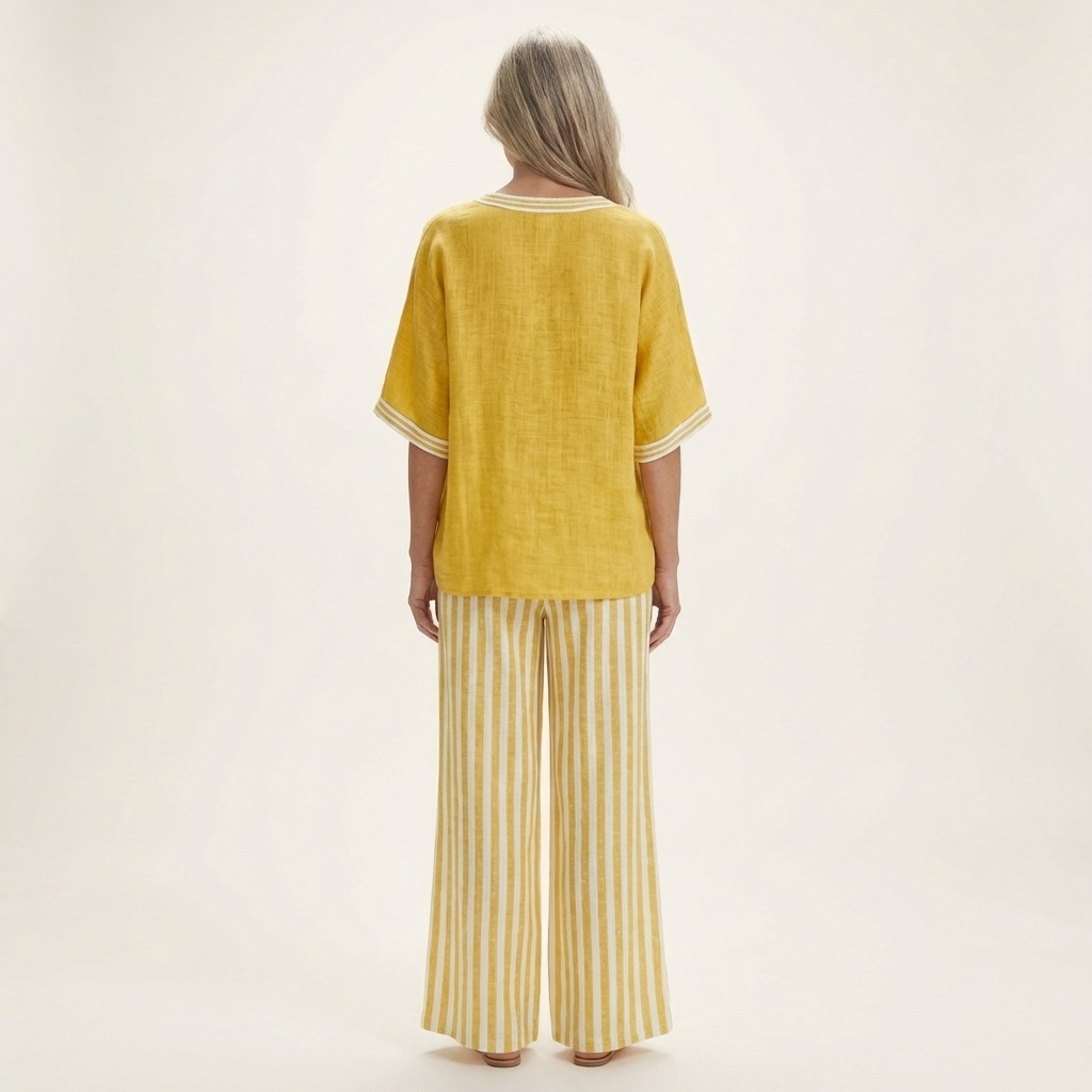 Juliana | Ensemble Haut Varsity Col en V & Pantalon Large Rayé