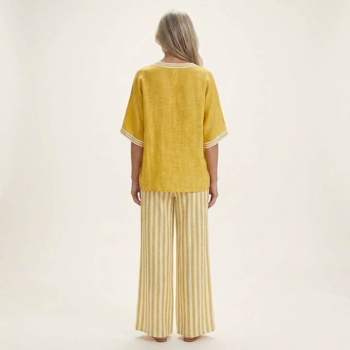 Juliana | Ensemble Haut Varsity Col en V & Pantalon Large Rayé