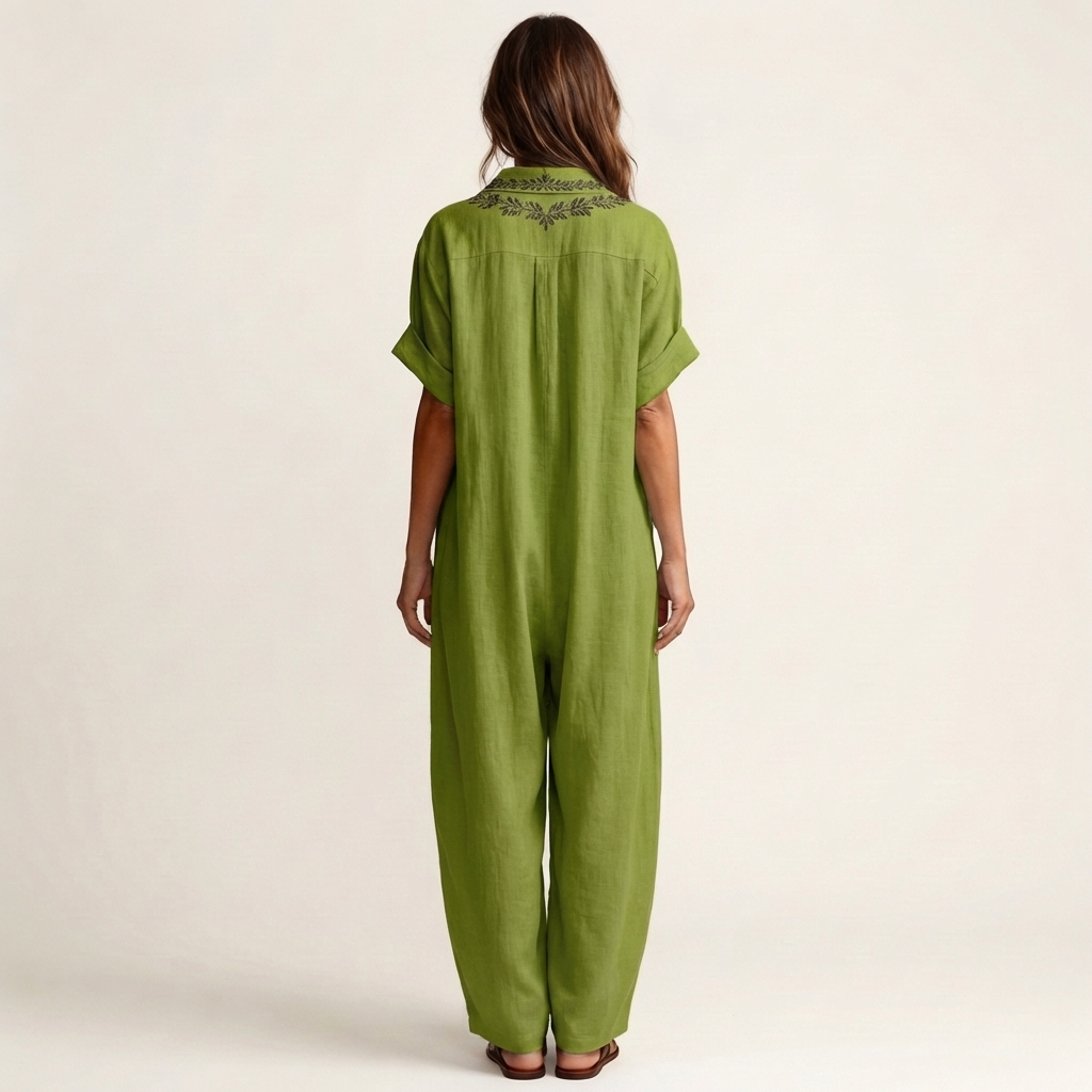 Amarina | Robe Maxi en Lin Brodée à Col en V