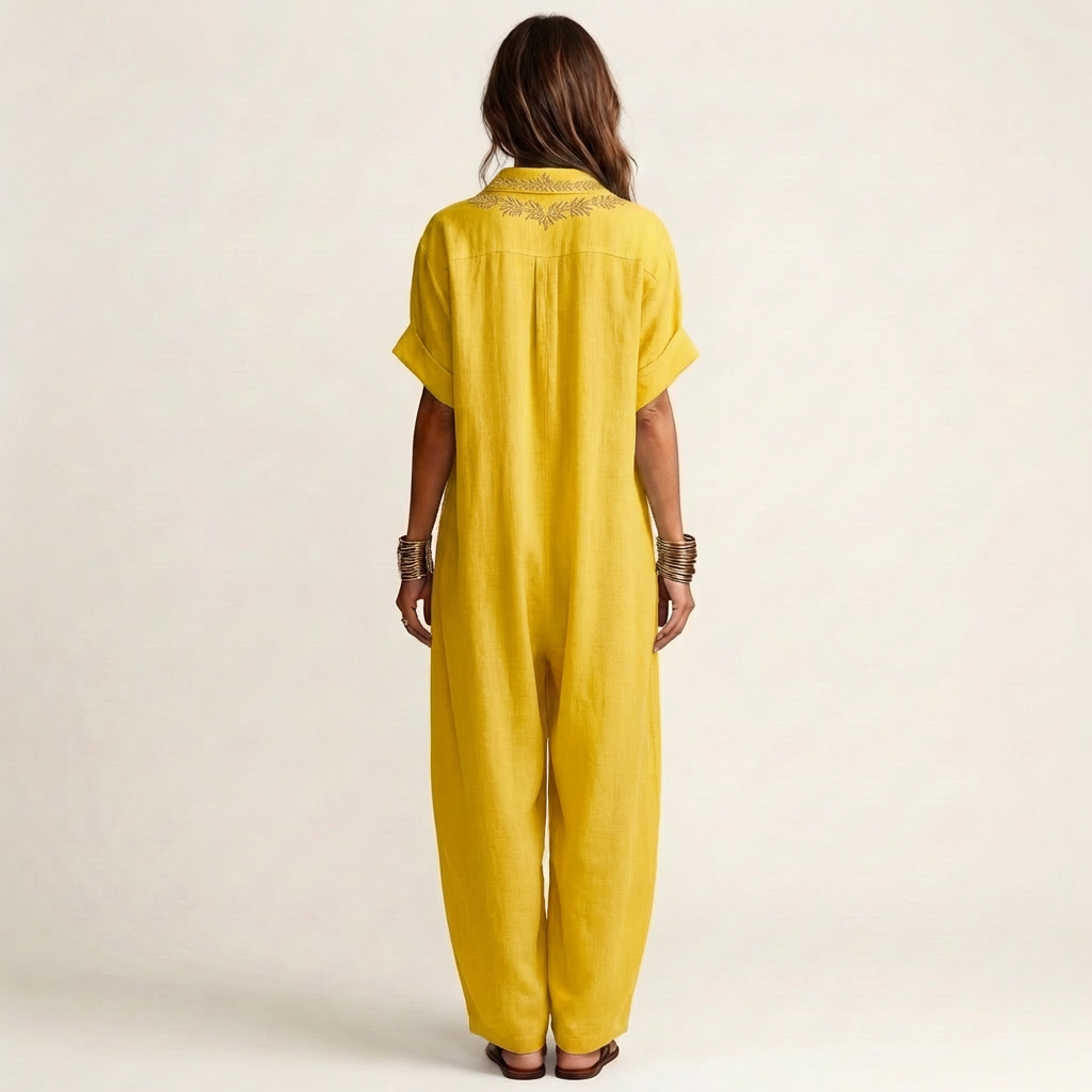 Amarina | Robe Maxi en Lin Brodée à Col en V