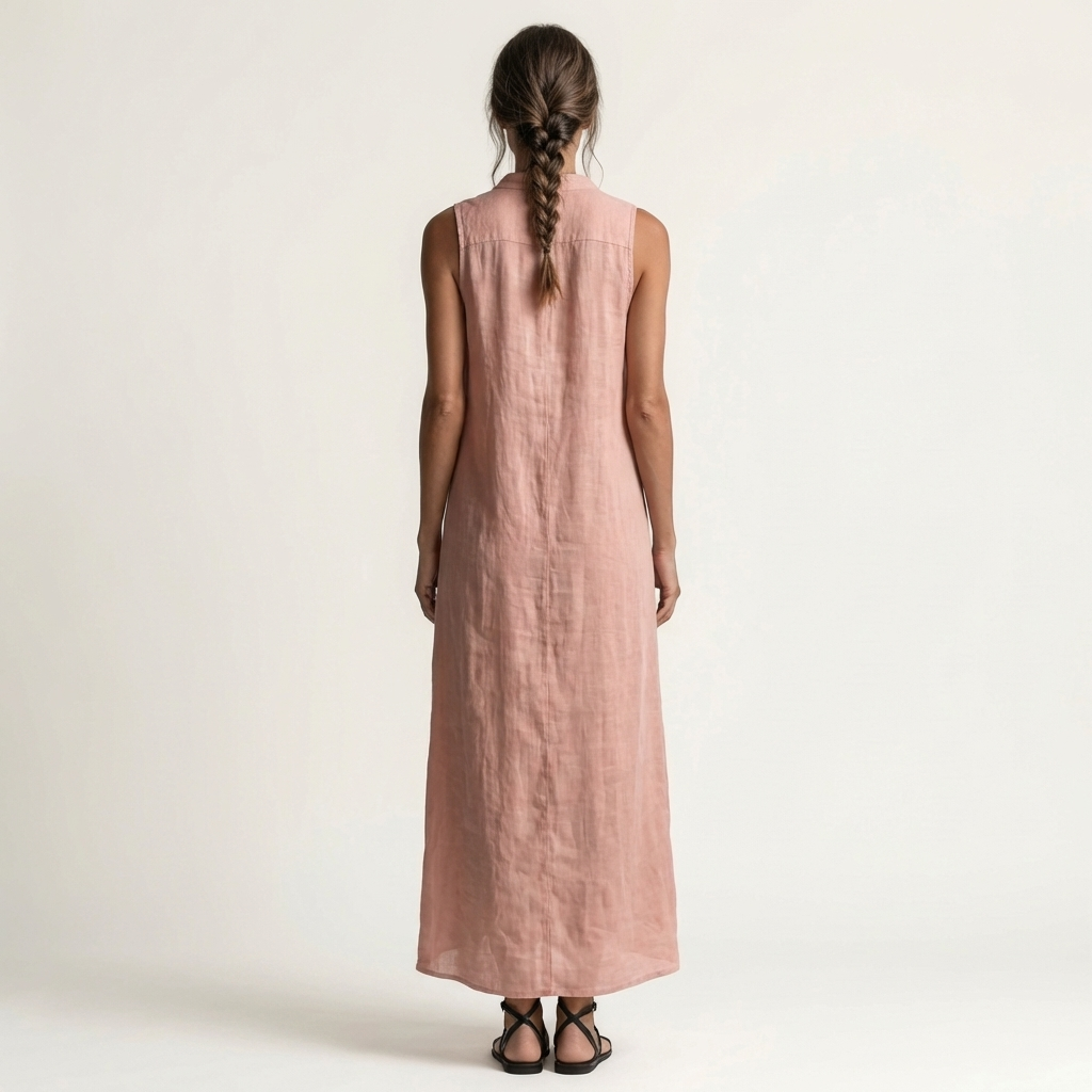 Mirabell | Robe Maxi en Lin à Capuche, Boutonnée, Sans Manches