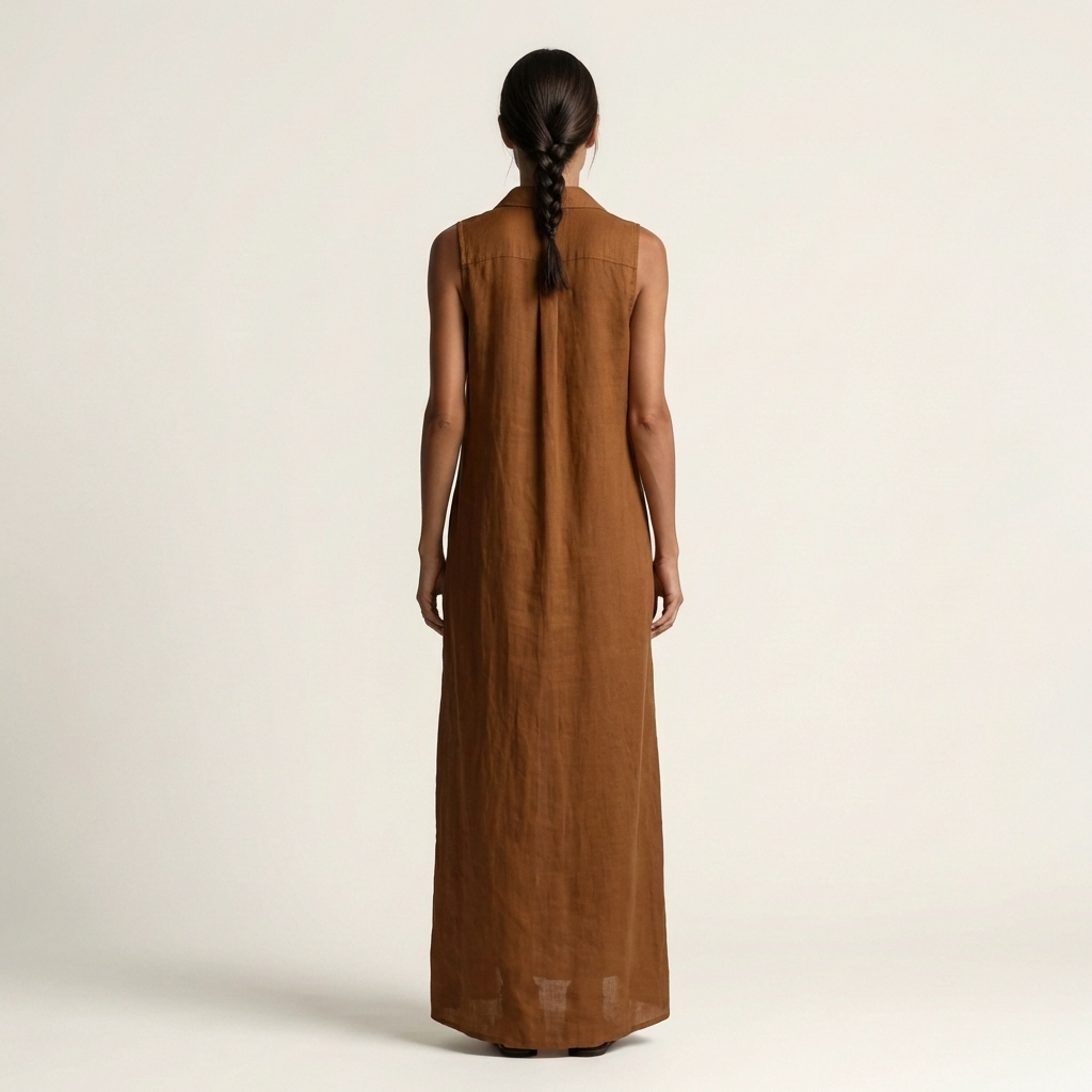 Mirabell | Robe Maxi en Lin à Capuche, Boutonnée, Sans Manches