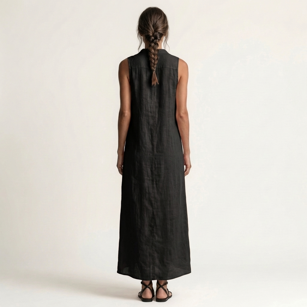 Mirabell | Robe Maxi en Lin à Capuche, Boutonnée, Sans Manches