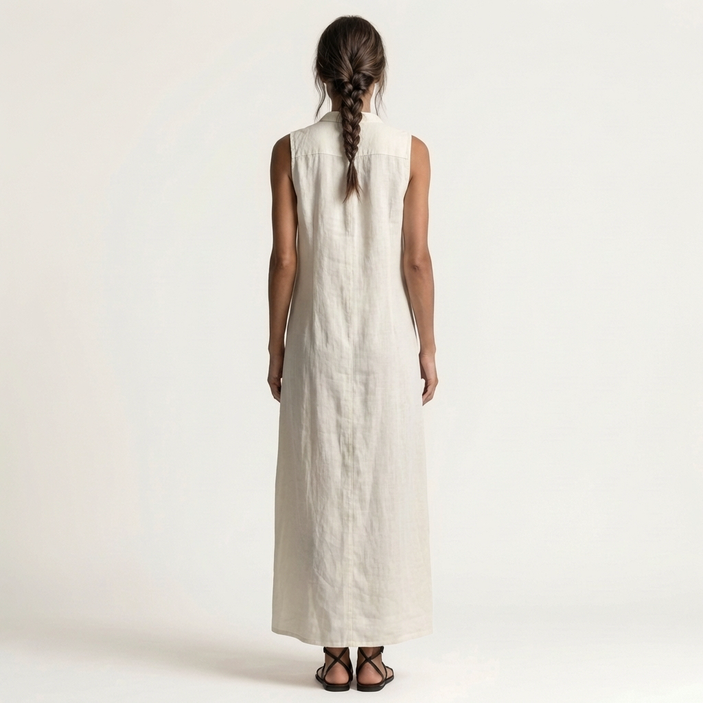 Mirabell | Robe Maxi en Lin à Capuche, Boutonnée, Sans Manches