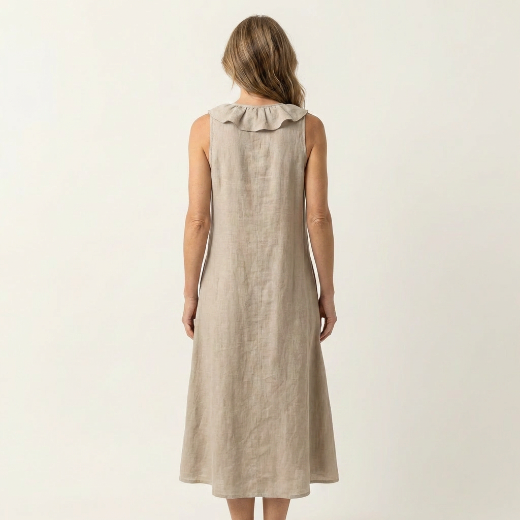 Vicky | Robe Maxi en Lin à Volants, Col en V, Sans Manches