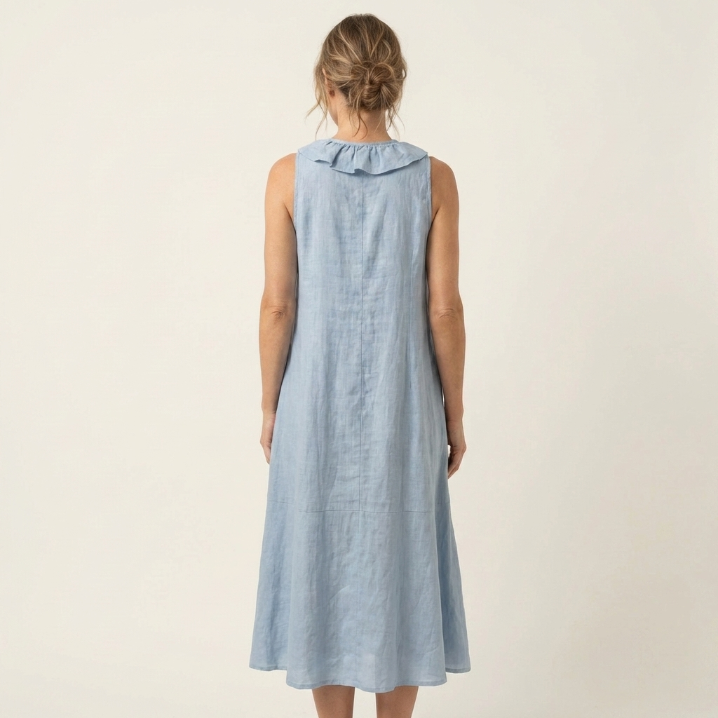 Vicky | Robe Maxi en Lin à Volants, Col en V, Sans Manches
