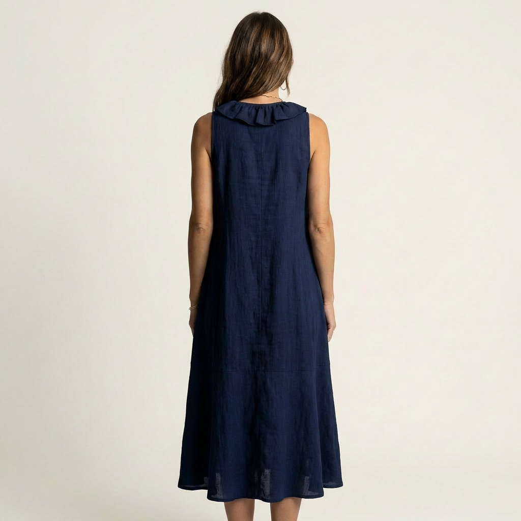 Vicky | Robe Maxi en Lin à Volants, Col en V, Sans Manches