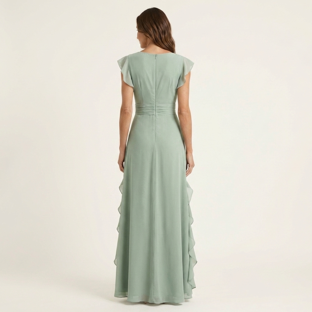 Nellyana | Robe Maxi Cache-Cœur, Col en V, Manches Papillon et Volants Cascade