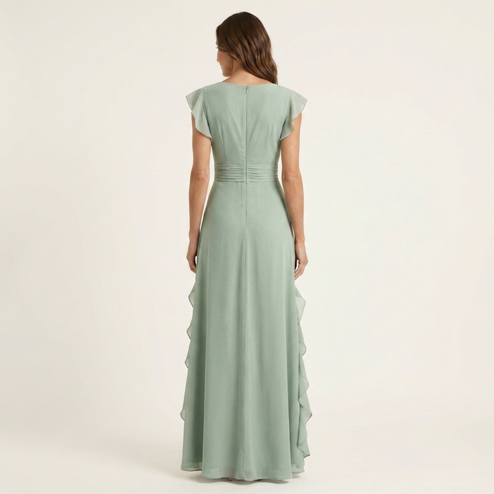 Nellyana | Robe Maxi Cache-Cœur, Col en V, Manches Papillon et Volants Cascade