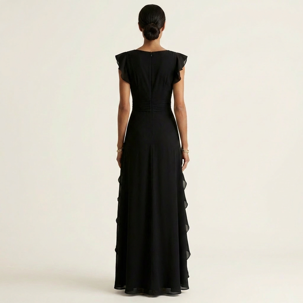 Nellyana | Robe Maxi Cache-Cœur, Col en V, Manches Papillon et Volants Cascade