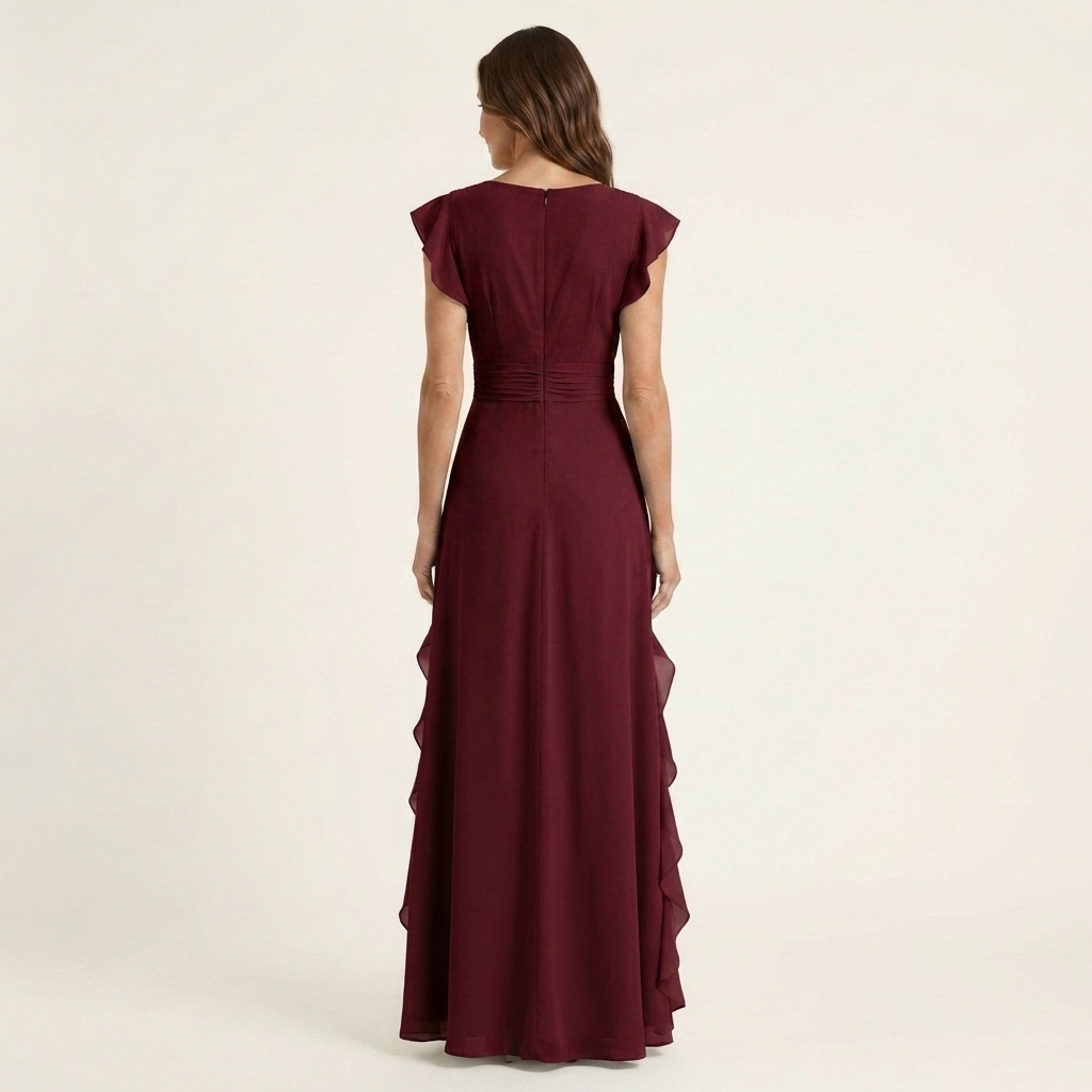 Nellyana | Robe Maxi Cache-Cœur, Col en V, Manches Papillon et Volants Cascade