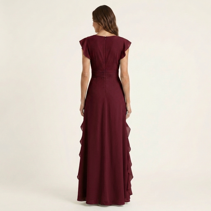 Nellyana | Robe Maxi Cache-Cœur, Col en V, Manches Papillon et Volants Cascade