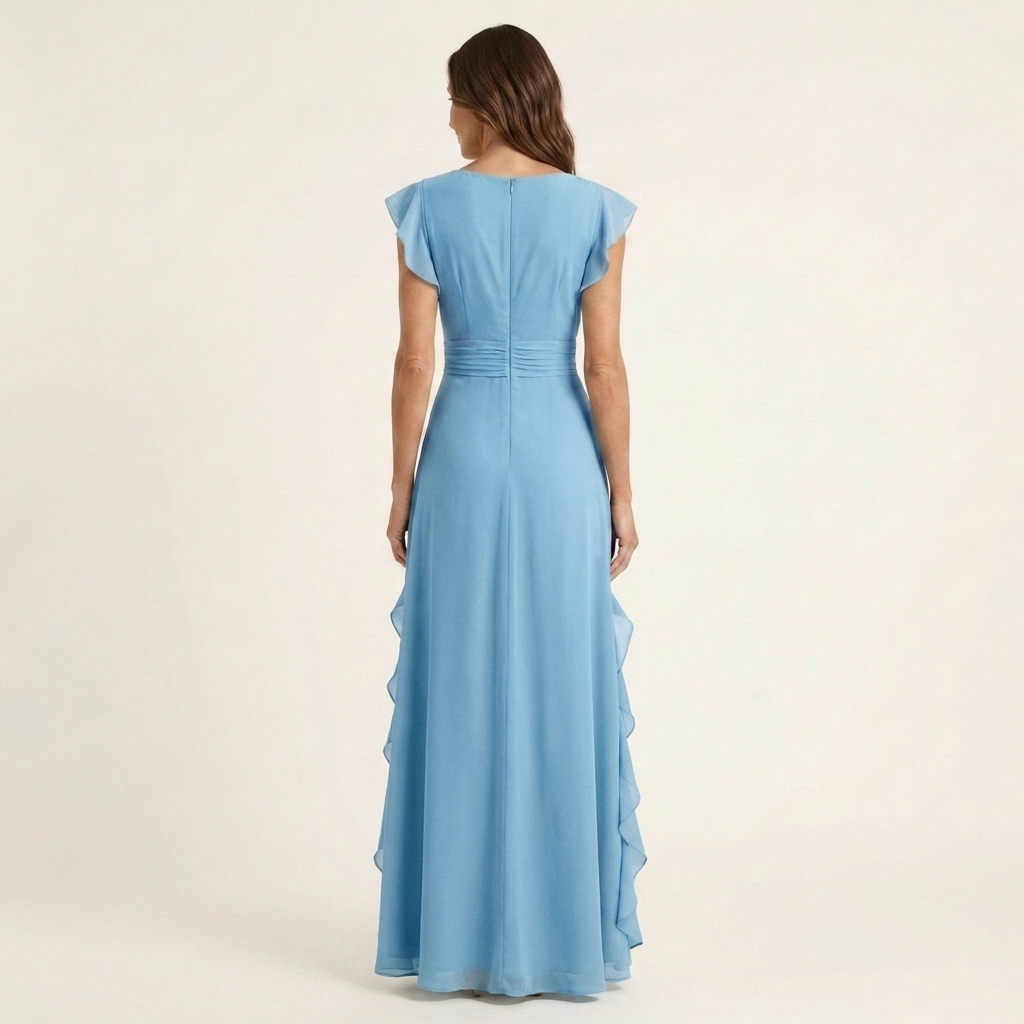 Nellyana | Robe Maxi Cache-Cœur, Col en V, Manches Papillon et Volants Cascade