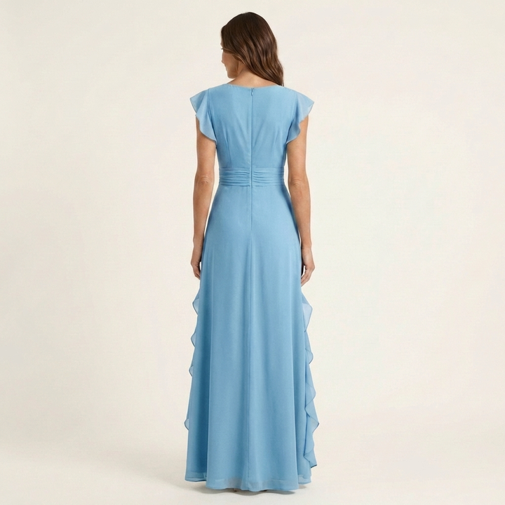 Nellyana | Robe Maxi Cache-Cœur, Col en V, Manches Papillon et Volants Cascade