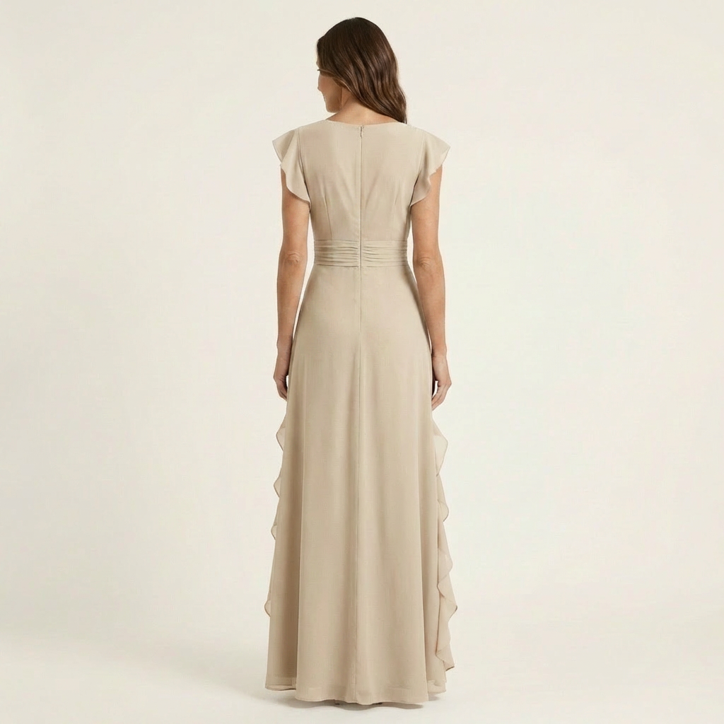 Nellyana | Robe Maxi Cache-Cœur, Col en V, Manches Papillon et Volants Cascade