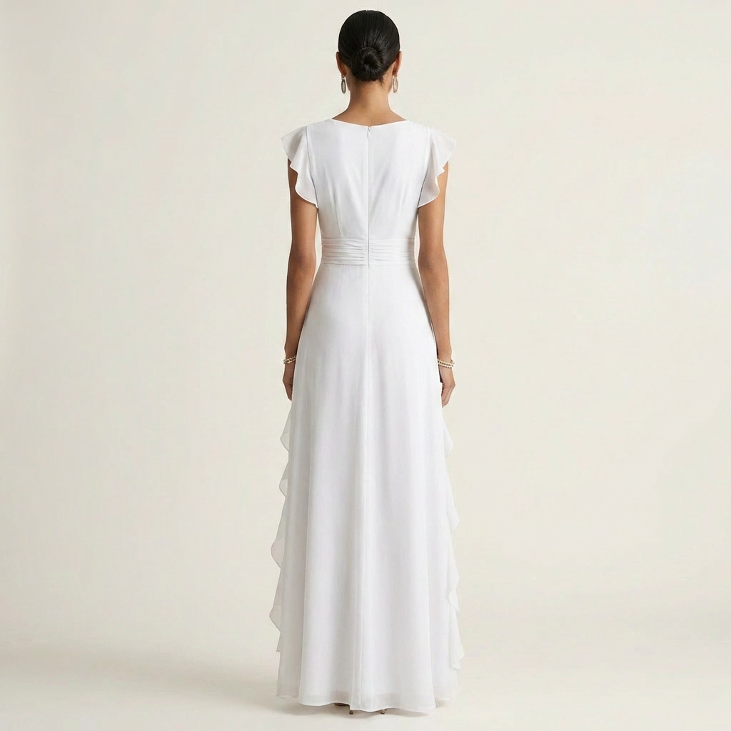 Nellyana | Robe Maxi Cache-Cœur, Col en V, Manches Papillon et Volants Cascade