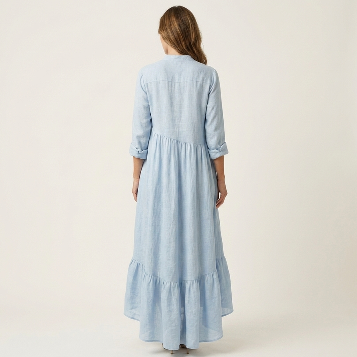 Jilana | Robe Maxi Col Montant, Boutonnée, à Ourlet Volanté