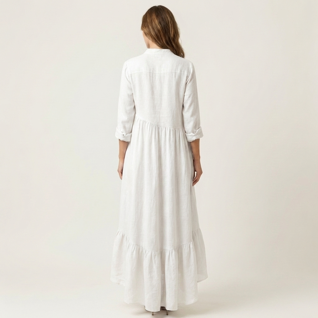 Jilana | Robe Maxi Col Montant, Boutonnée, à Ourlet Volanté