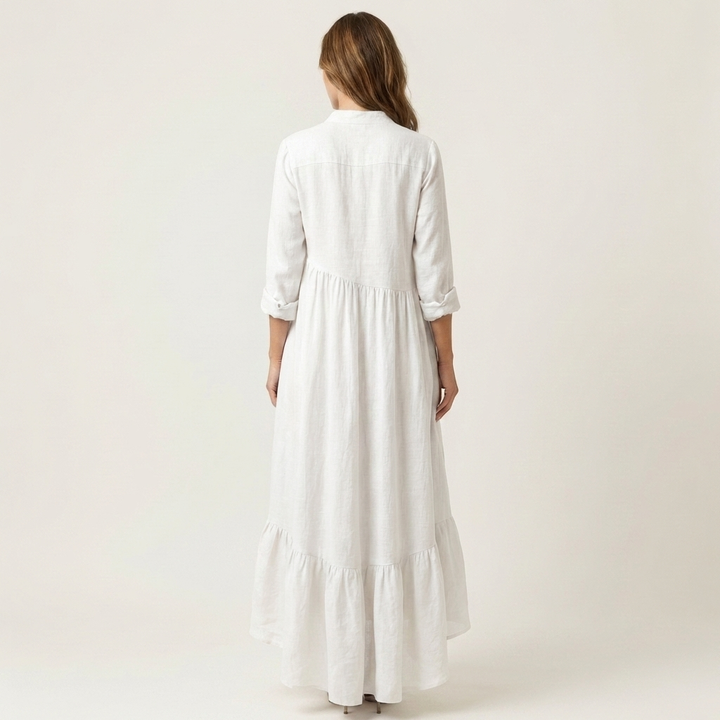 Jilana | Robe Maxi Col Montant, Boutonnée, à Ourlet Volanté