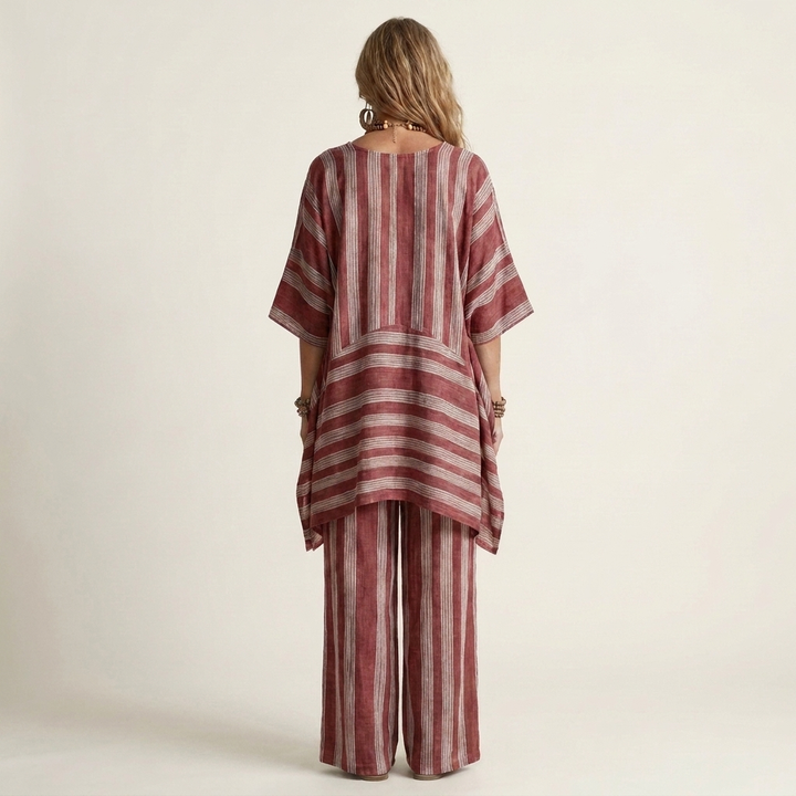 Kiara | Ensemble Deux Pièces Rayé en Coton-Lin