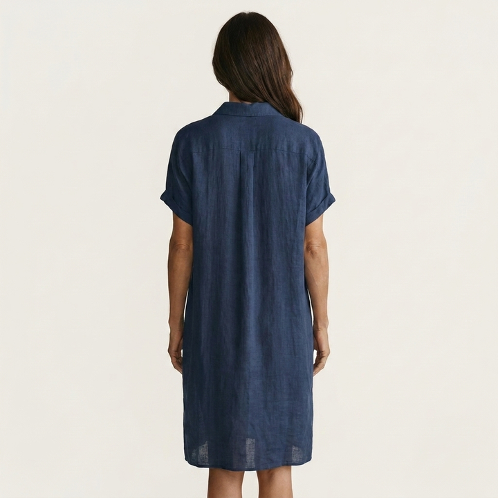 Nidalie | Robe Chemise Midi en Coton-Lin à Manches Retroussées
