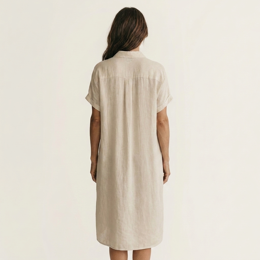 Nidalie | Robe Chemise Midi en Coton-Lin à Manches Retroussées