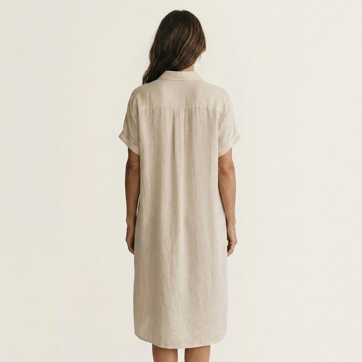 Nidalie | Robe Chemise Midi en Coton-Lin à Manches Retroussées