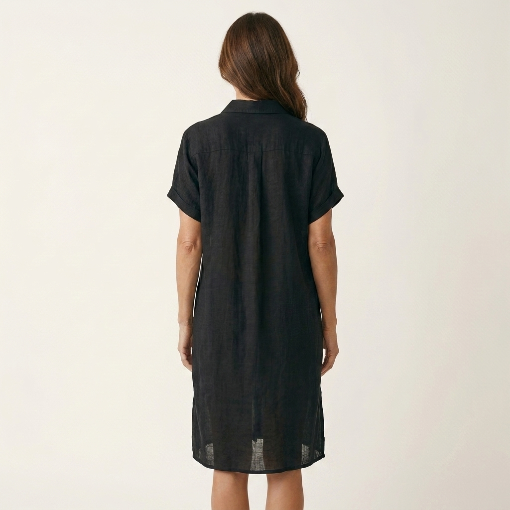 Nidalie | Robe Chemise Midi en Coton-Lin à Manches Retroussées