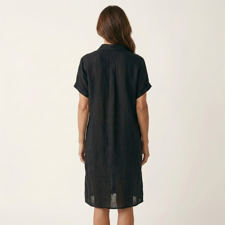 Nidalie | Robe Chemise Midi en Coton-Lin à Manches Retroussées