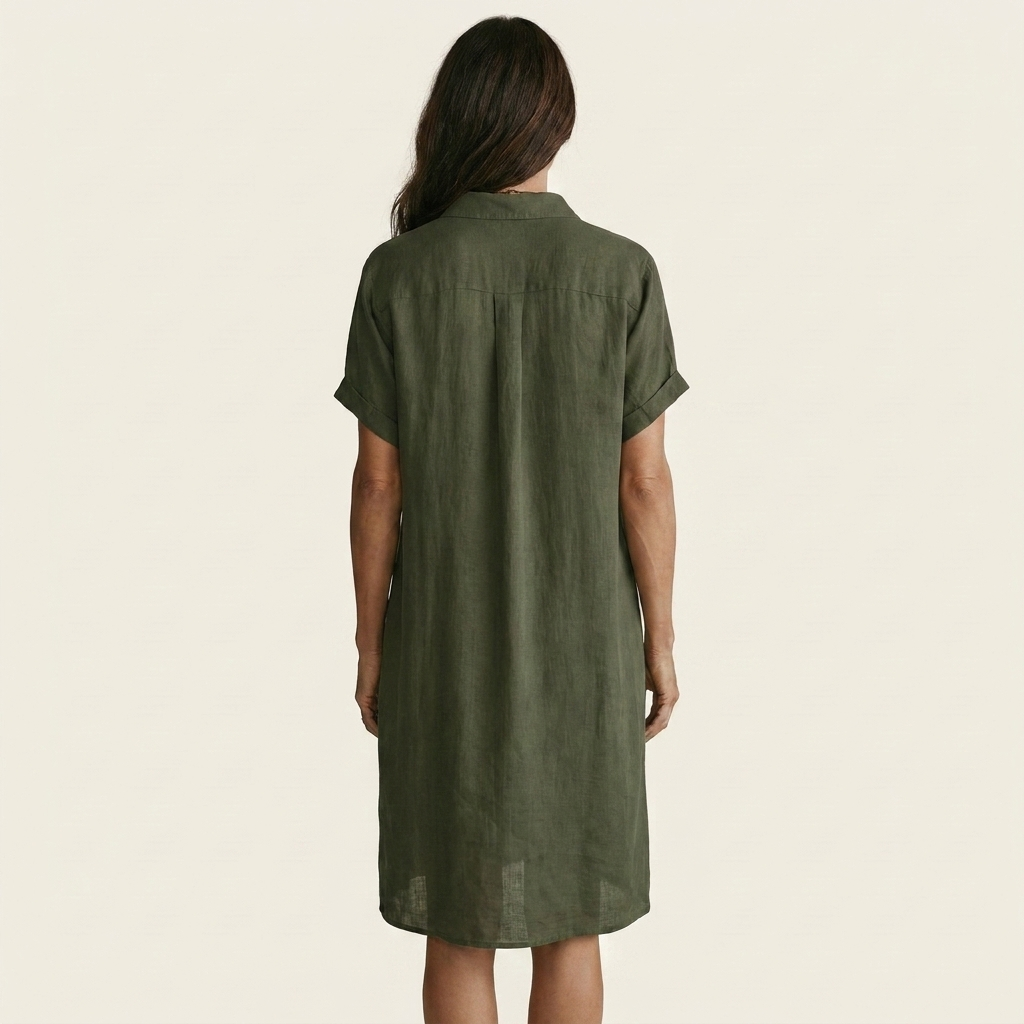Nidalie | Robe Chemise Midi en Coton-Lin à Manches Retroussées