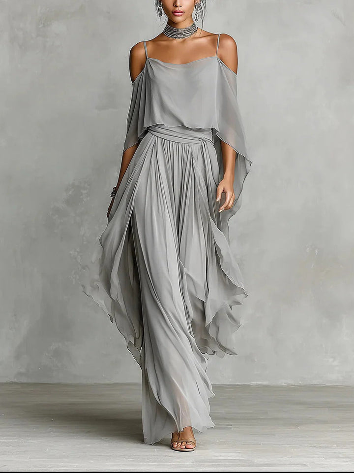 Isabela | Ensemble Fluide Gris avec Haut à Bretelles Fines et Pantalon Léger